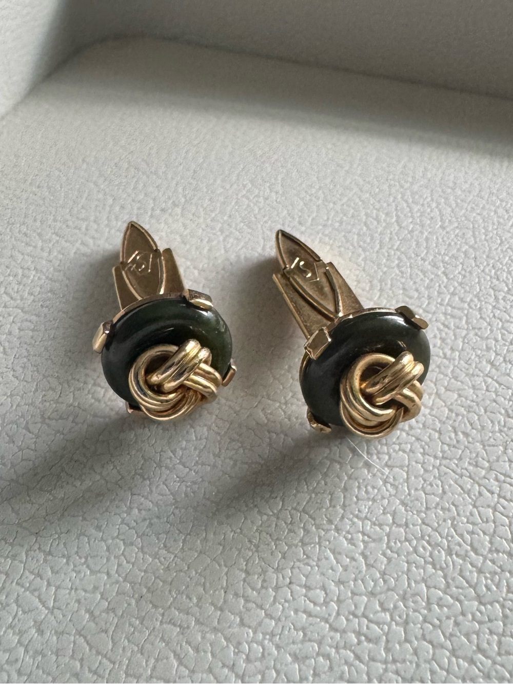 Vintage Swank Gold Knot Jade Cufflinks
